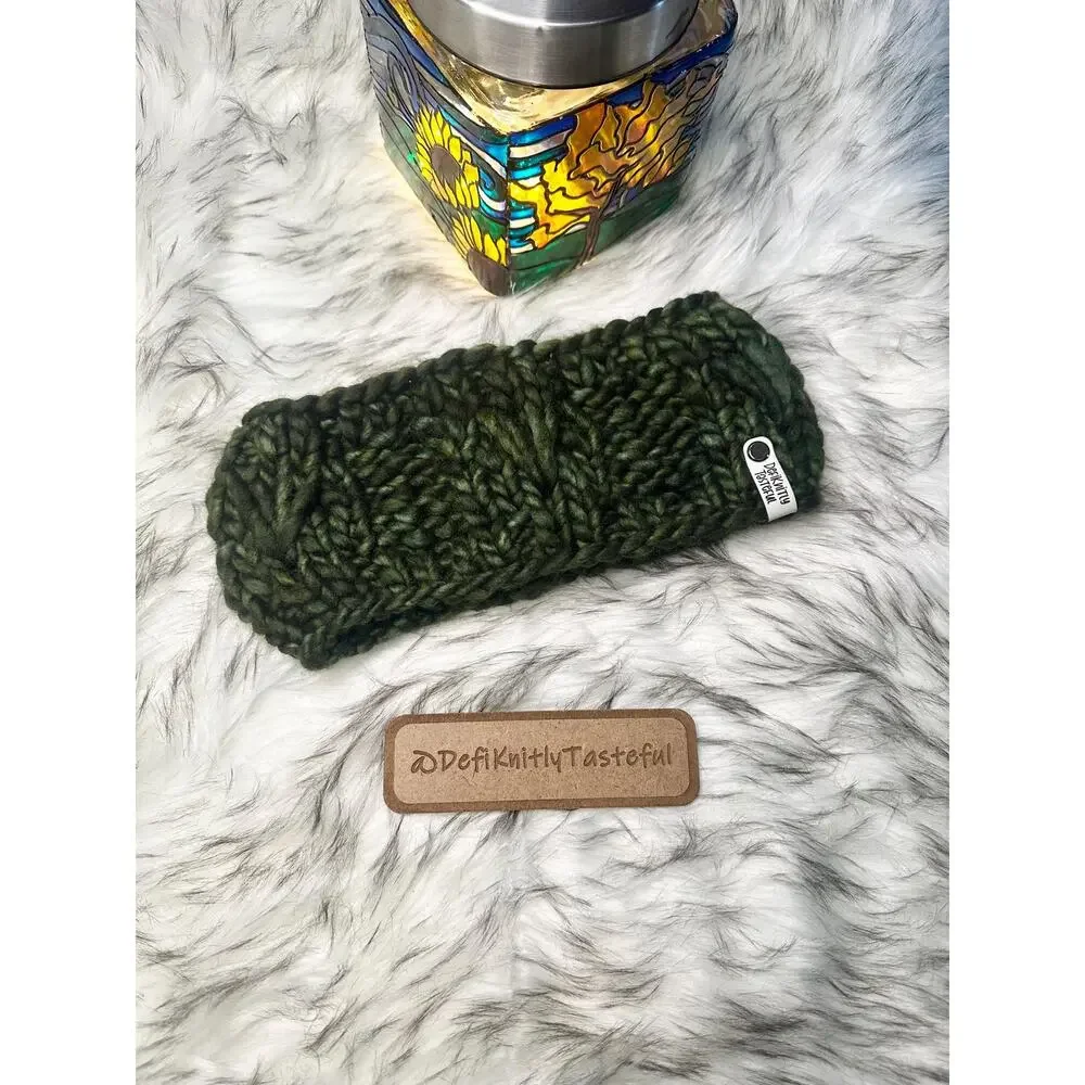 Hand Knit Merino Wool Headband: Lake Erie Headband in Olive
